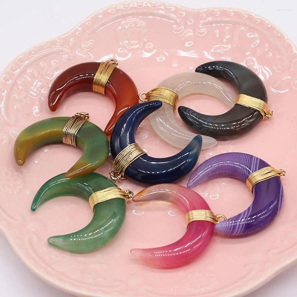 Collares pendientes Dijes semipreciosos de ágata en forma de cuernos de piedra natural DIY para mujeres Hombres Fabricación de joyas Accesorios de collar exquisitos