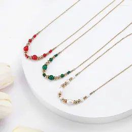 Pendentif Colliers DIY Style Bijoux Accessoires En Acier Inoxydable Étanche Durable Non Décoloration Agate Calcédoine Émeraude Perles