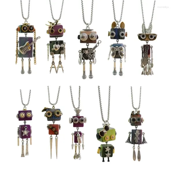 Collares colgantes DIY Bloque de madera Robot Collar ESTILE CHAKERS AJUSTABLES