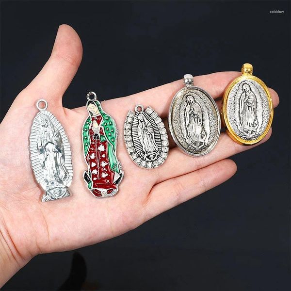 Collares colgantes Diyalo 5 unids Christian Enamle Nuestra Señora de Guadalupe Colgantes Grandes Antigua Virgen María Encantos para DIY Fabricación de joyas