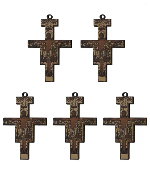 Pendentif Colliers Diyalo 5pcs en bois Saint Saint François d'Assise Tau Croix orthodoxe San Damiano Crucifix pour accessoires de bijoux de bricolage