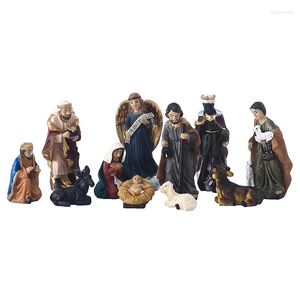 Pendentif Colliers Diyalo Noël Jésus Baby Crib Manger Set Nativité Scène Figurines Statue Ornements Cadeau religieux Résine Artisanat