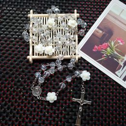 Hanger kettingen diyalo kruisbeeld Jezus kruisen maagd Maria portret ketting witte kristal bloemen kralen katholieke sieraden cadeau