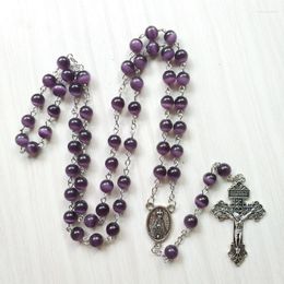 Hangende kettingen diyalo paarse opaal natuursteen kralen ketting gebed chaplet kruisbeeld cross rosaris ketting religieuze kerk sieraden geschenk