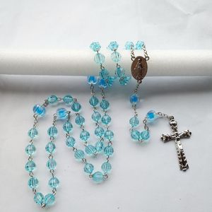 Hangende kettingen diyalo maagd Maria Christus Jezus ketting katholieke transparante blauwe rozenkrans kralen vrouwen sieraden cadeau