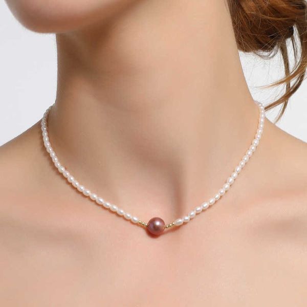 Colliers avec pendentif caméras dôme élégant tour de cou bijoux collier de perles d'eau douce naturelles pour femmes petit riz violet baroque perle charme collier court AA230428