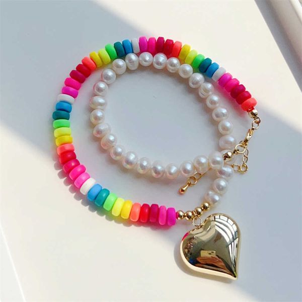 Collares pendientes Domo cámaras KKBEAD 2023 Nuevo corazón colgante collar gargantilla para mujer joyería de perlas naturales Boho verano Arco Iris Heishi collar con cuentas AA230428