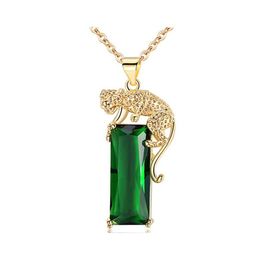 Pendentif Colliers Dominateur Animal Léopard Big Rec Pierre Pour Hommes Femmes Vert Zircon Jaune Or Lien Chaîne Collier Drop Delivery Dhngz