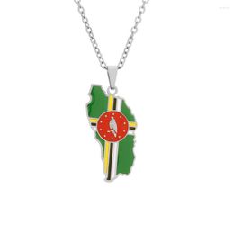 Pendentif Colliers Dominique Carte Drapeau Collier Pour Femmes Hommes Or Argent Couleur Acier Inoxydable Mode Dominicains Bijoux Cadeaux