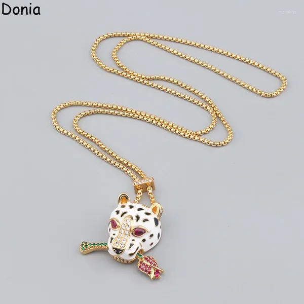 Colliers pendentifs Donia Jewelry European and American Fashion Enemel Leopard Head Rose Titanium Steel Micro Inset Zircon Collier Luxury