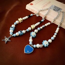 Pendentif Colliers Dopamine Pentagram Love Pearl Collier de perles Niche Clavicule Chaîne