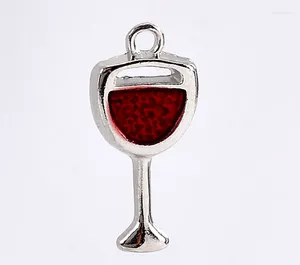 Pendentif Colliers Doreen boîte 20 pièces jolis pendentifs à breloque gobelet verre à vin rouge couleur argent émail petits charmes 20x9mm pour les résultats de bijoux