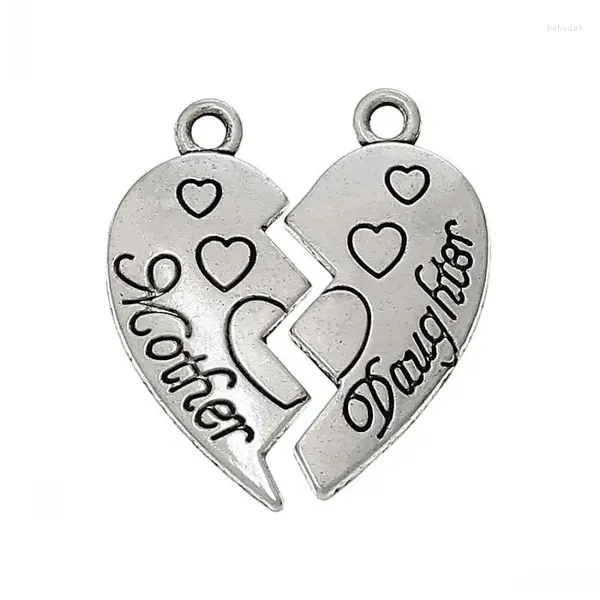 Collares pendientes DoreenBeads Charm Colgantes Corazón Color Plata Regalo para Madre Hija Sin Plomo Níquel 24mm X 11mm 12mm 30Sets