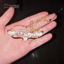 Pendentif Colliers Doremi inoxydable nom personnalisé avec deux coeurs lettres collier pour femmes chaîne en or bijoux personnalisés 230828