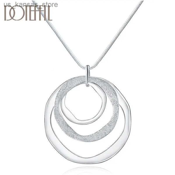 Collares colgantes doteffil 925 plata esterlina 18 pulgadas tres círculo cadena colgante collar helado para mujeres amado de boda encanto jewelrvyi5