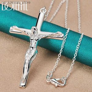 Colliers de pendentif Doteffil Silver Color Jesus Cross Pendant Collier 16/18/20/22/24/26/0