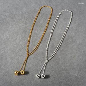 Pendentif Colliers Double Boule Sphère Collier Pour Femmes Long Pull Minimaliste Simple Élégant Bijoux D'hiver