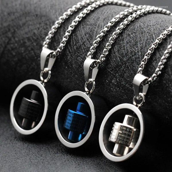 Collares colgantes Doble hebilla para hombre Acero inoxidable Negro Azul Círculo redondo Inglés Biblia Señores Oración Collar cristiano Joyería