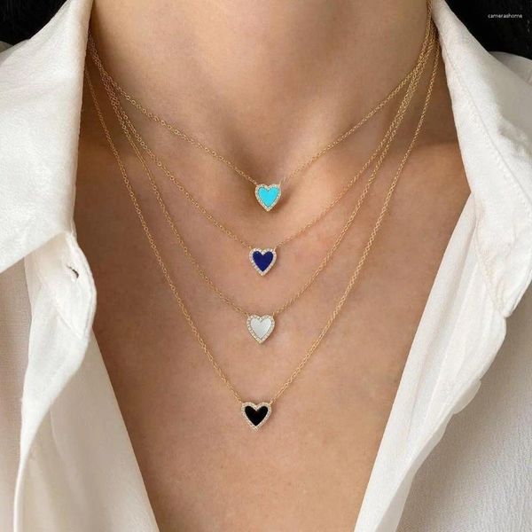 Pendentif Colliers Double Couleur Fritillaria Love Heart Collier pour femmes Bijoux de mariage Gold Classic Shell Court