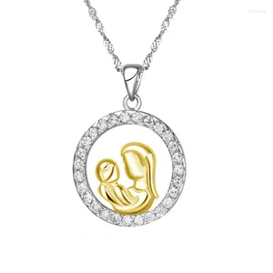 Pendentif Colliers Double Couleur Suspendue Ronde Chaîne d'onde d'eau Collier Cubique Zircone Placage Fête des Mères Amour Bébé