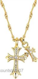 Pendentif Colliers Double Croix Vintage Celtic Strass Long Collier Collier De Mode Pour Femmes Et Filles Cadeau 4IKT