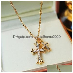 Pendentif Colliers Double Croix Vintage Celtic Strass Long Charm Collier Collier De Mode Pour Femmes Et Filles Cadeau Drop Livraison Dhpht