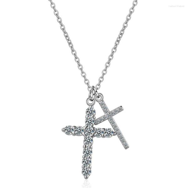 Pendentif Colliers Double Cubique Zircone Croix Pendentifs Collier Pour Femmes Mode Coréenne Cou Bijoux Chaîne Sur L'anniversaire Couple Cadeaux H