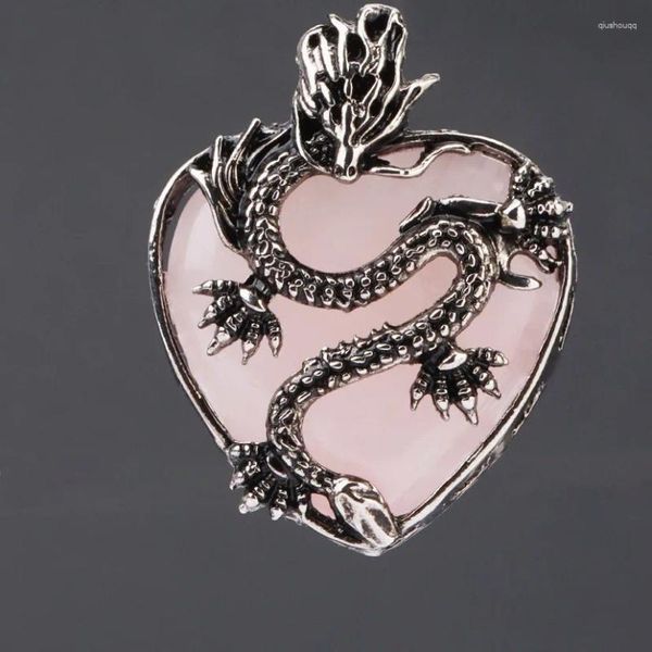 Colliers de pendentif Double dragon de pierre naturelle coeur coeur cristallin noir onyx amuletclants pendentifs pour homme femme halloween bijoux cadeau