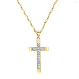 Pendentif Colliers Double Juste Croix Collier Pour Femmes De Luxe Zircon Or Clair Couleur Kpop Ras Du Cou Chaîne Bijoux De Noël En Gros N221