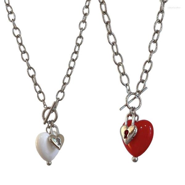 Pendentif Colliers Double Coeur Collier Femelle Tempérament Niche Net Rouge Ot Boucle Chaîne Clavicule Étudiant Réglable Bijoux 634D