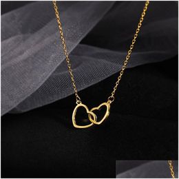Colliers pendentif Double coeur pendentif colliers titane acier amour charme lien chaîne collier femmes mode simple or argent concepteur Dhmdq
