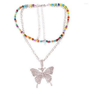 Pendentif Colliers Double Couche Collier De Mode Strass Papillon Décor Chaîne Perle Bijoux Accessoires Parti Dress Up