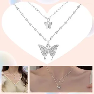 Pendentif Colliers Double Couche Minuscule Papillon Collier Cristal Ras Du Cou Charme Clavicule Chaîne Cadeaux Pour Les Femmes