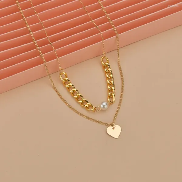 Collares colgantes de doble capa collar de perlas para mujeres rode de hierro durazno corazón dorado cuentas de cadena de cadena para mujeres jody judío