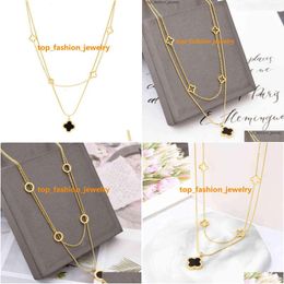 Pendentif Colliers Double Couche Trèfle Collier 18K Or Bijoux En Acier Inoxydable Pour Femmes Cadeau Drop Livraison Dhtdp