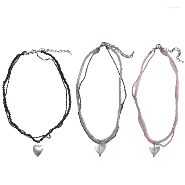 Collares colgantes Collar de corazón de amor de cristal de doble capa Mujeres Cadena de cuello ajustable Cadena de clavícula versátil de lujo