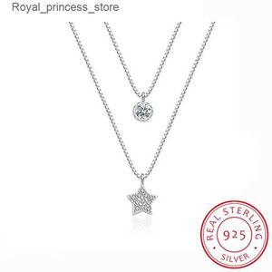 Colliers pendentifs Zirconia Star 925 Collier en argent sterling adapté au collier à chaîne courte des femmes Gift S-N390 Q240426