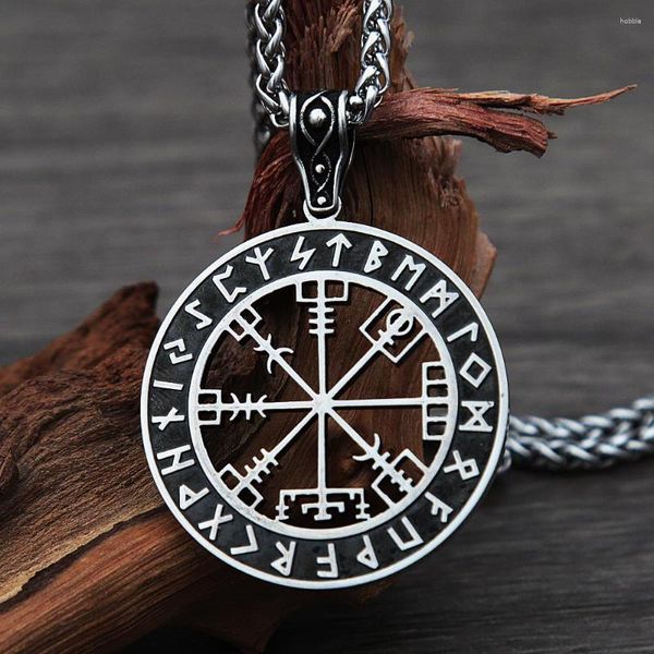 Collares colgantes Doble cara Creencia nacional nórdica Odin Viking Rune Vintage Acero inoxidable Brújula Collar Joyería