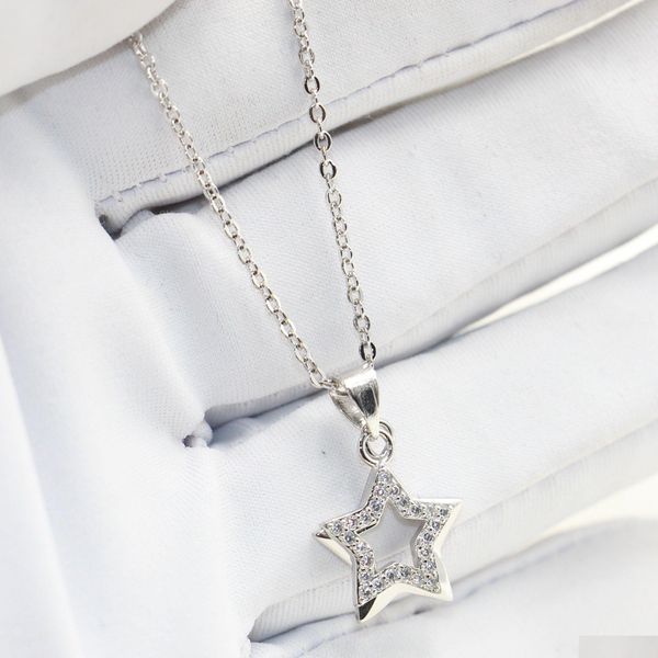 Pendentif Colliers Double Star Collier Design original Bijoux de luxe 925 Sterling Sier Pave Saphir Blanc Cz Diamond Party Promesse P Dhn6G