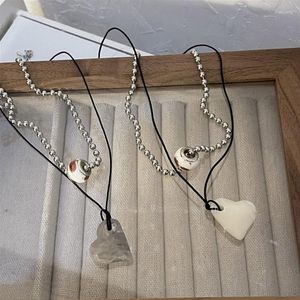 Pendentif Colliers Double brin Coeur Collier Double couche Perles Chaîne Sautoirs Bijoux De Fête Pour Les Femmes