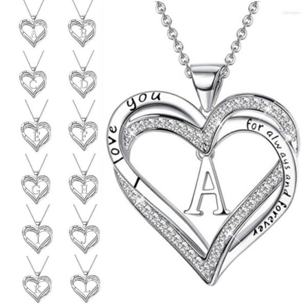 Pendentif Colliers Double Layer Coeur Collier En Cristal Pour Les Femmes 26 Lettre Couple Nom Initiale Saint Valentin Cadeau Collare