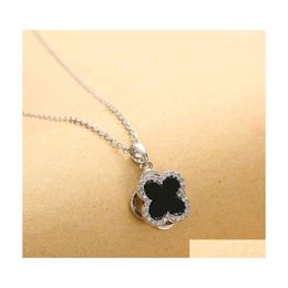 Anhänger Halsketten Doppelseitige Klee Halskette S925 Silber Diamant Minderheit Design Schlüsselbein Kette Weibliche Gerade Drop Lieferung Schmuck Dhhzl