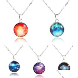 Pendentif Colliers Doubleface Verre Gemme Ciel Étoilé Dans Le Système Solaire Gem Univers Voie Lactée Étoile Chaîne Collier Bijoux Cadeaux Dhc2E