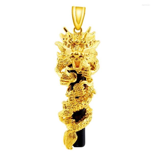 Collares pendientes Cadena de dragón Columna negra Est Oro amarillo Relleno Joyería para hombre Estilo Hip Hop