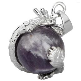 Colliers pendants Dragon enveloppés de pierres d'améthyste de pierre à cristal rond Amulette chanceuse pour femmes
