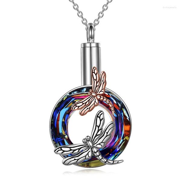 Pendentif Colliers Libellule Crémation Collier Pour Cendres Argent Couleur Urne Avec Volcan Cristal Bijoux Cadeaux Humains Animaux