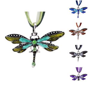 Colliers pendentif libellule collier pour femmes dame cristal émail dentelle cire corde chaîne mode bijoux livraison directe pendentifs Dhgarden Dhkeo
