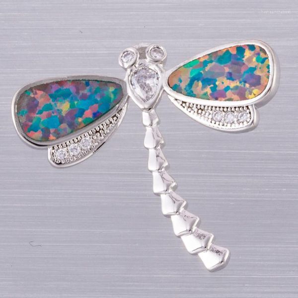 Pendentif Colliers Libellule Teal Blue Fire Opal CZ Argent Plaqué Bijoux Pour Femmes CollierPendentif ColliersPendentif