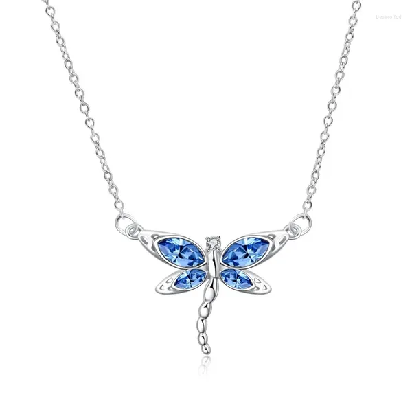 Pendentif Colliers Collier d'urne de libellule pour cendres cadeaux femmes bijoux filles crémation avec cristal bleu