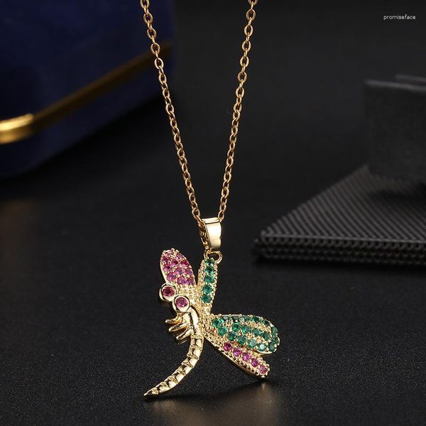 Pendentif Colliers Libellule Femme Collier Créatif Niche Mignon Coloré Zircon All-Match Insecte Clavicule Chaîne Cadeau Bijoux